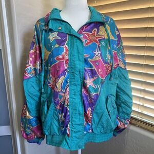 Lady‎ Lavon Vintage Wind Jacket Aqua/Purple/Red 90s Sealife Nostalgia Grandma 1X